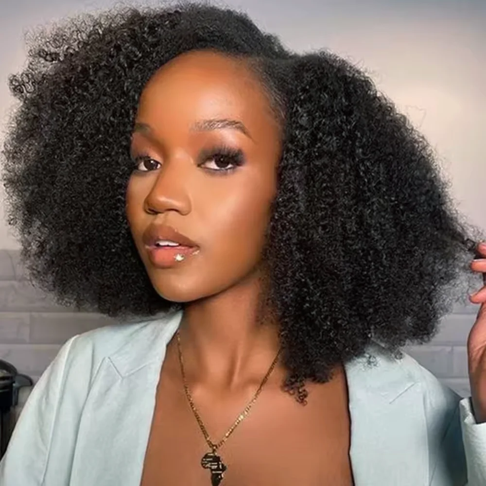

3 IN 1 Half Wig With Drawstring Seamless Clip Ins Flip Over Kinky Curly Human Hair Wigs Machine Made Beginner Friendly 32 Inch