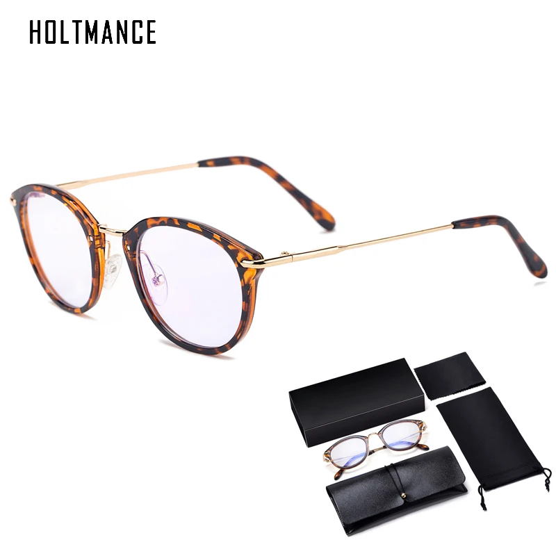 

HOLTMANCE Anti Blue Light Prescription Glasses Frame Metal Mirror Legs Full Frame Flat Lens Cat Eye Glass Goggles