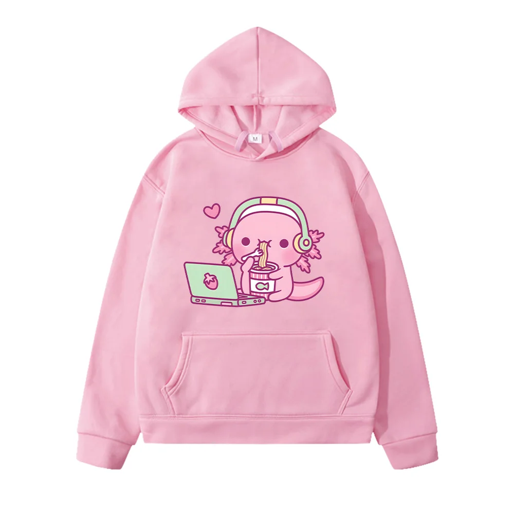 Axolotl Loves Instant Noodles Anime Hoodies Cartoon Cute Girls Clothing Casual Fashion Unisex Little Kids Sweatshirts Kids Hoody