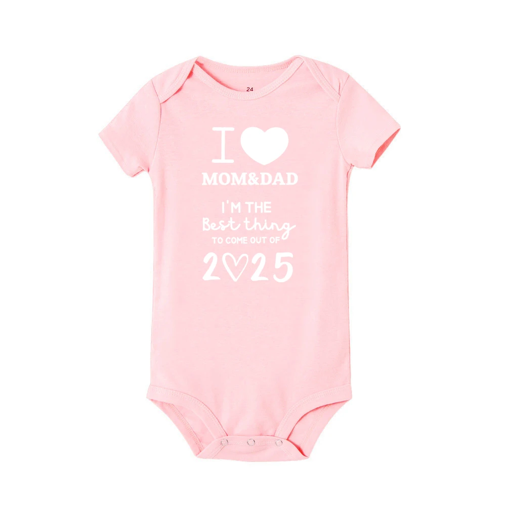 I Love Mom&dad 2025 Print Baby Romper Casual Short Sleeve Infant Bodysuit Round Neck Newborn Jumpsuit Baby Birth Gift Clothes