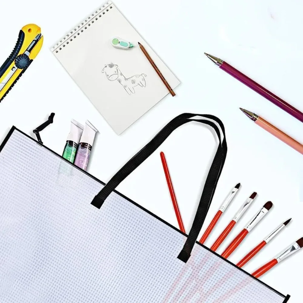 حقيبة محفظة 9 × 25 بوصة مع مقبض وسحاب حقائب ملفات شفافة سعة كبيرة لتخزين الأدوات المكتبية حقائب عمل فنية منظم المجلدات