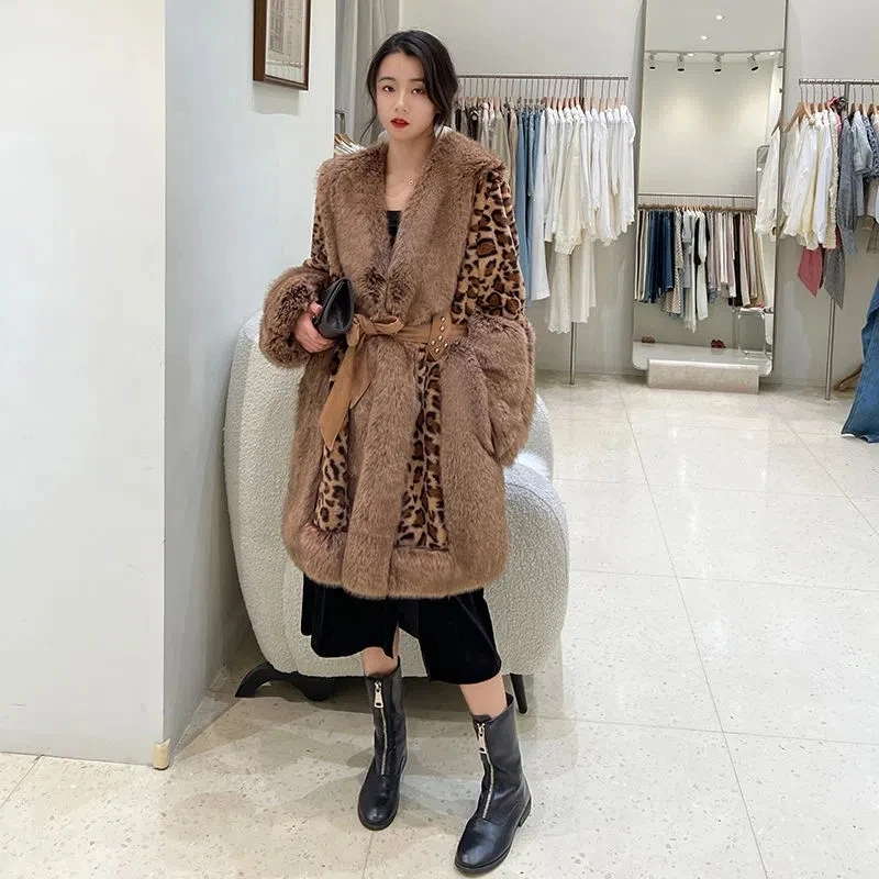 Faux Fur Coat Women 2022 Winter New Fashion Slim Leopard Print Imitation Fur Jacket Female Fur Collar Thick Warm Outerwear Trend