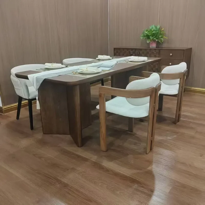 European Solid Wood Banquet Chair Set Luxury Hotel Walnut Dining Furniture Commercial Restaurant Wedding Table And Chairs For