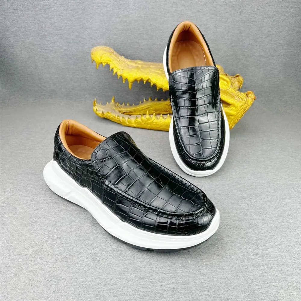 

Аутентичные мужские модные повседневные лоферы из крокодиловой кожи, кроссовки из натуральной крокодиловой кожи, легкая, простая и мягкая кожаная обувь