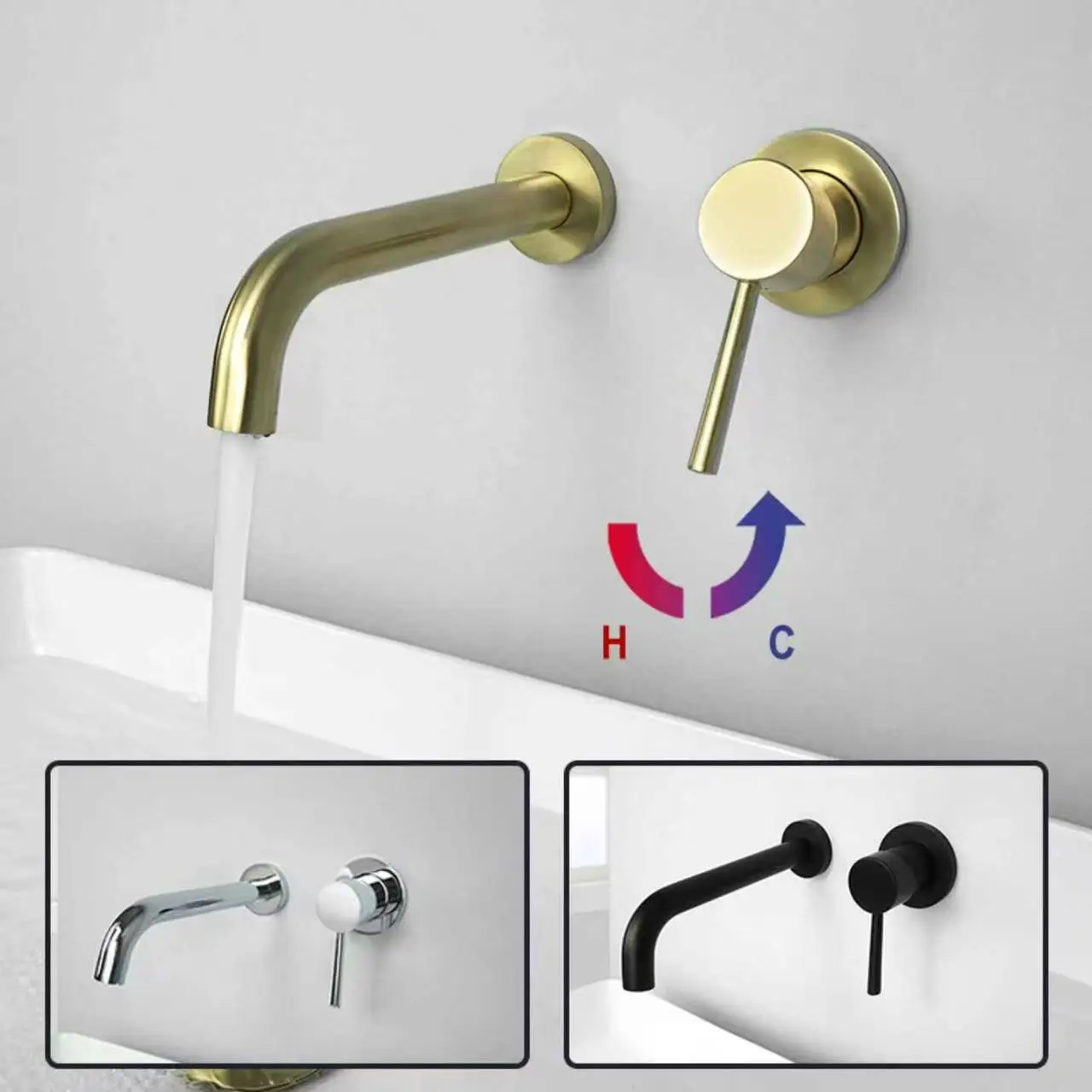 Brass High Quality 15CM 20CM. 25CM Water Outlet Single Handle Hot Cold Water Wall Mounted Embedded Bathroom Basin Faucet
