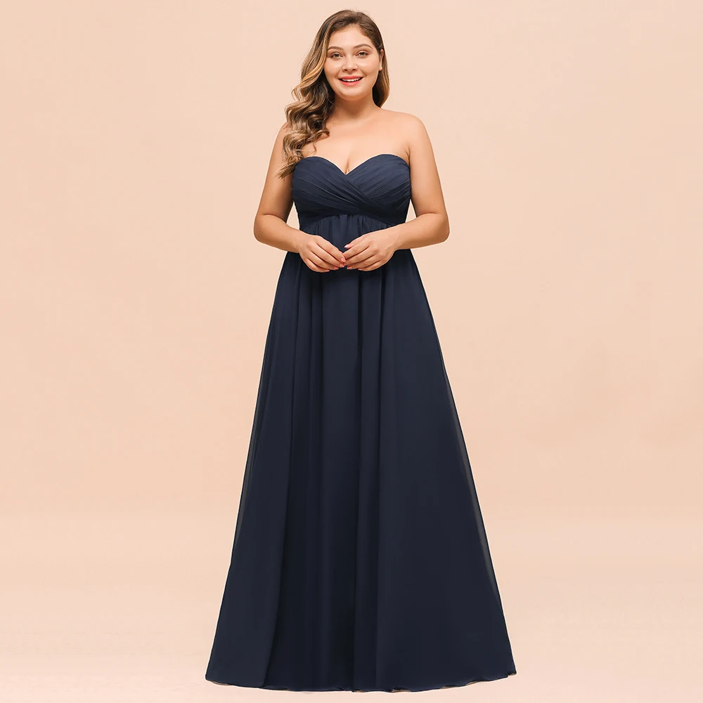 

Misshow Plus Size Women Strapless Wedding Dress Long Chiffon Evening Party Dress Navy Blue Prom Gown Maxi Vestido
