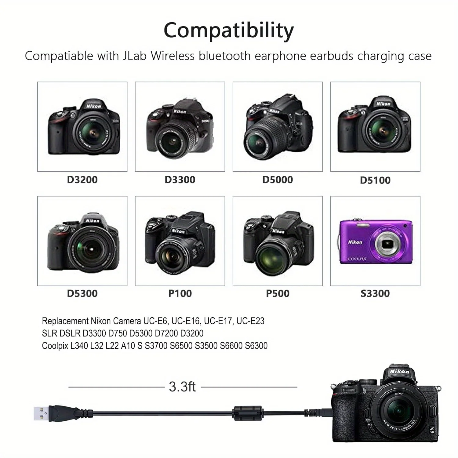 USB 2.0 Data Cable UC-E17 E16 E6 E23 Camera Photo Video Transfer Charging Replace MINI 8-pin for Panasonic SONY Nikon Coolpix