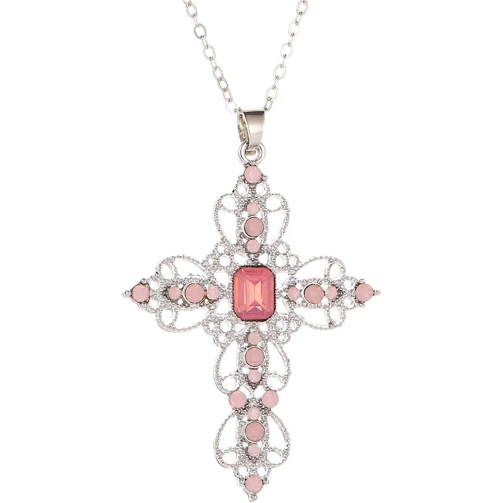 

Готическое ожерелье с подвеской в виде креста Y2K — большой цирконий, ювелирные изделия для пар унисекс