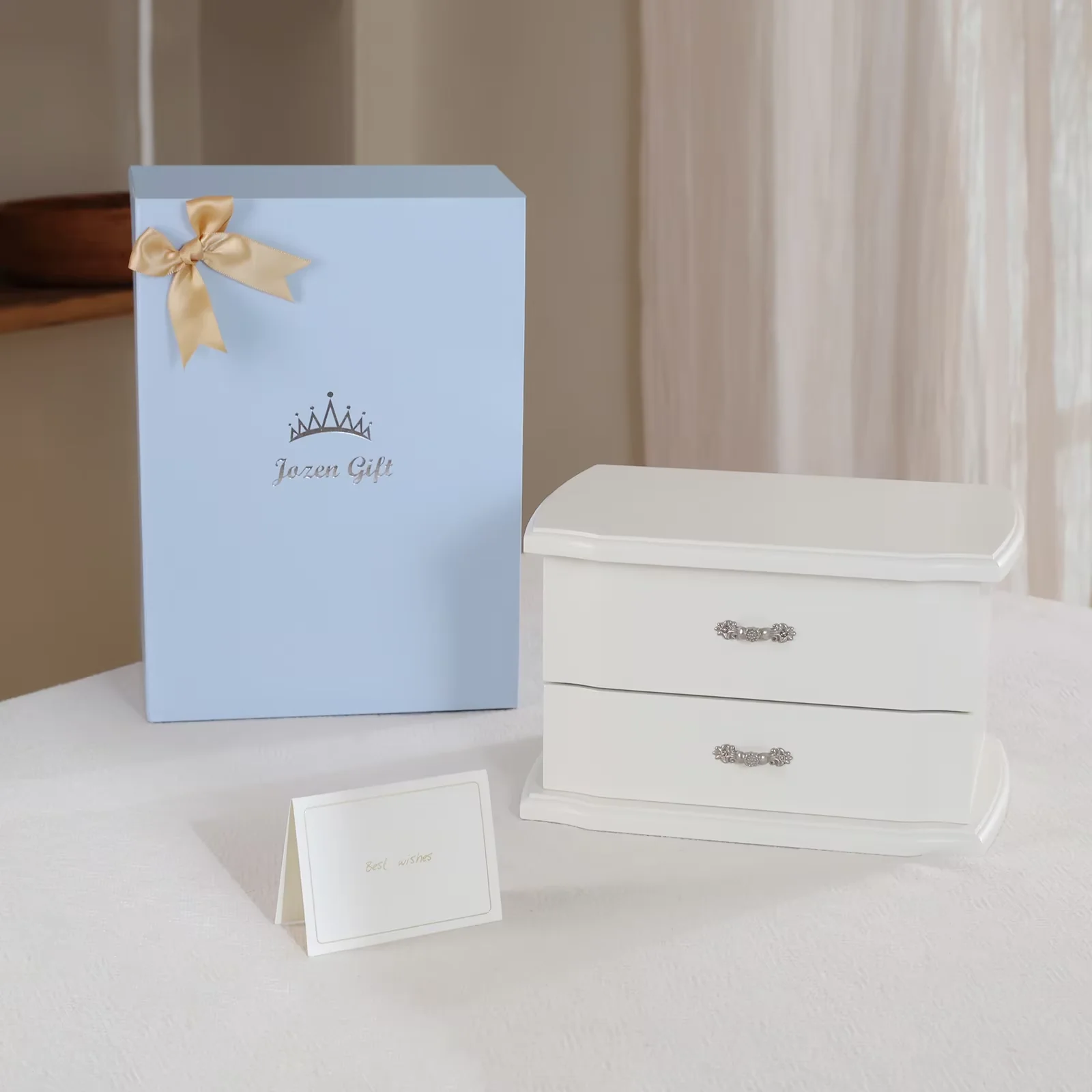 صندوق مجوهرات راقصة الباليه الموسيقي باللون الأبيض بطبقة مزدوجة من جوزين مع مرآة وقلادة للفتيات والنساء، موسيقى تخزين المجوهرات C