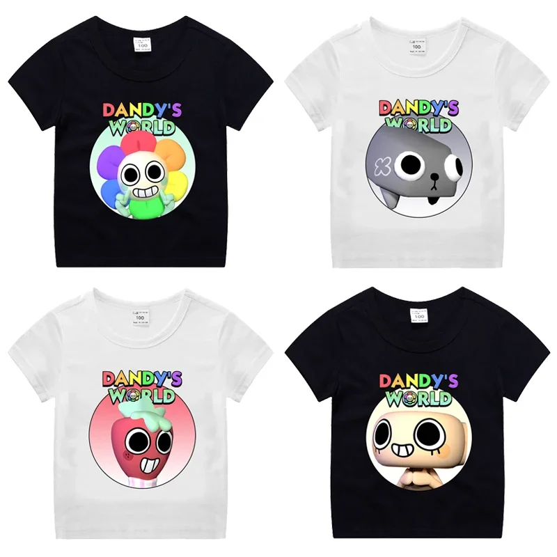 Game Dandy's World Boy Anime Casual T-shirt Girl Cartoon Cotton Tops Summer Kids Fashion Cute Clothing Short Sleeve Clothes Gift