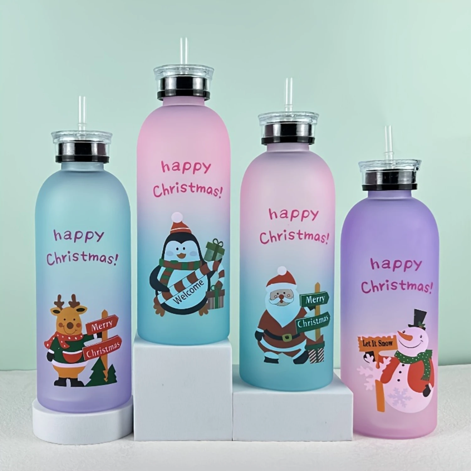 

4pcs Large Capacity Portable Fashion Beverage Gradient Colorful Transparent Frosted Travel Bottle, Various Colors Optional Plast