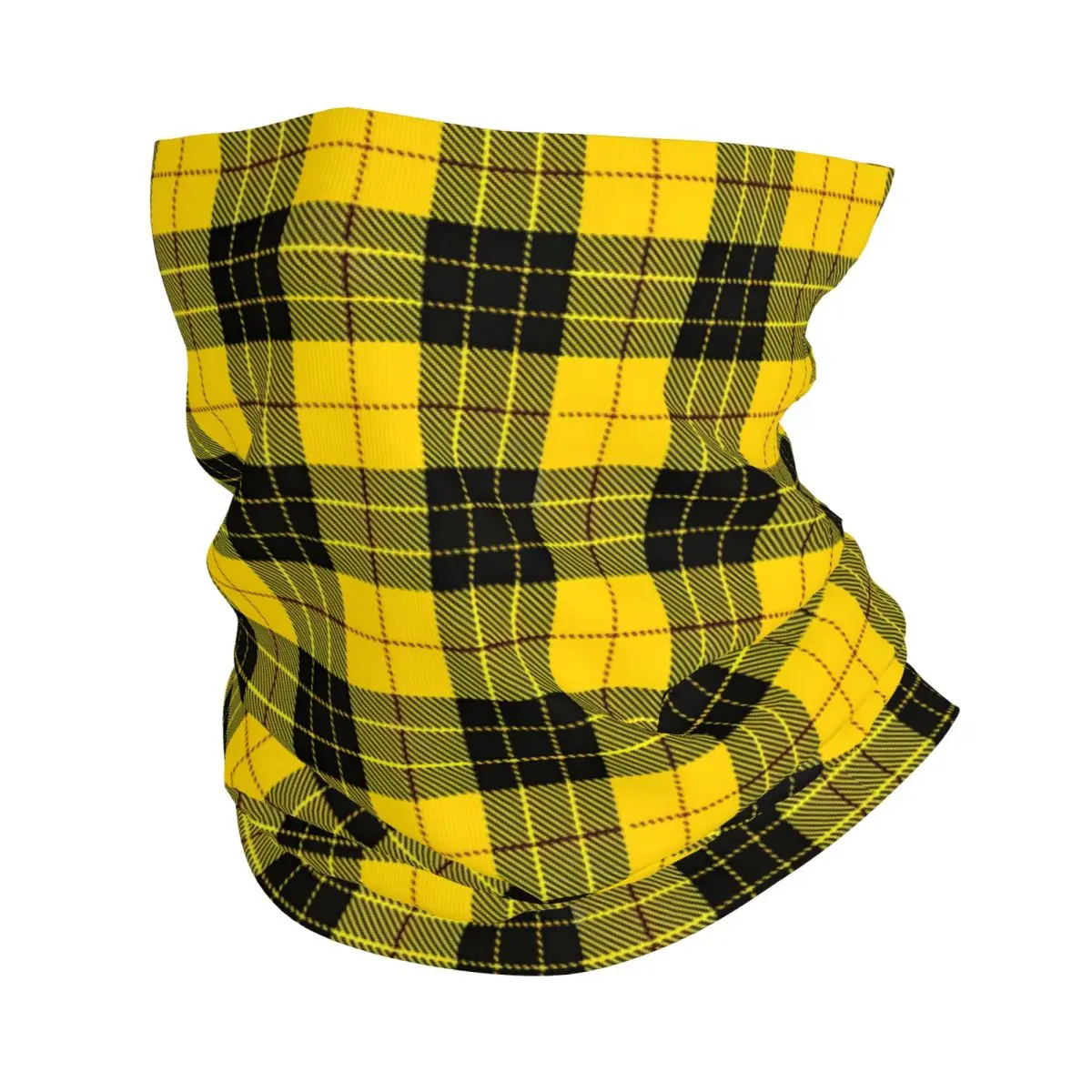 Yellow Plaid Black Tartan Pattern Thin Bandana Neck Gaiter Wrap Scarf Headband Neck Cover