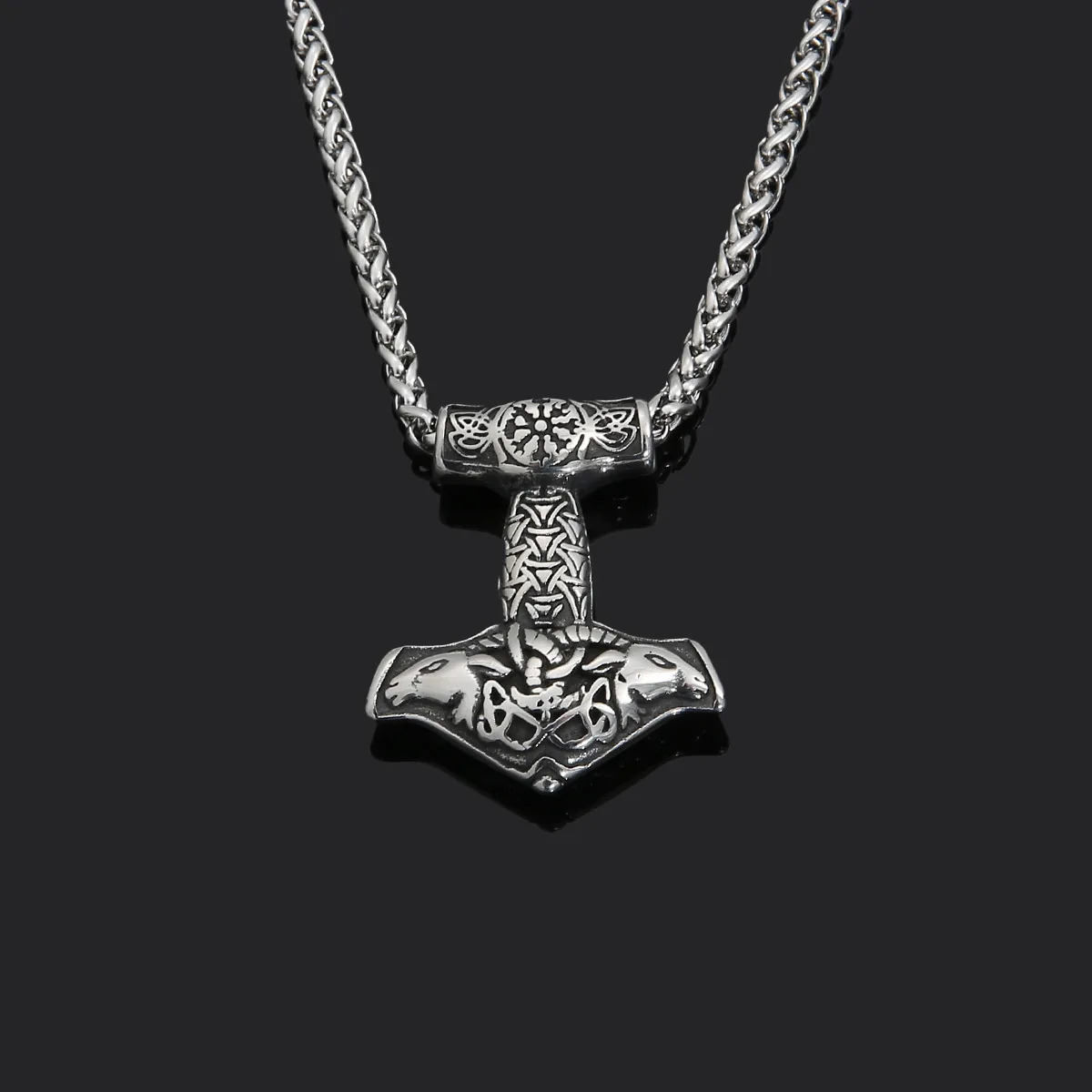 925 Sterling Silver Viking Goat Viking Thor hammer Pendant Nekclace with real leather and keel chain as gift