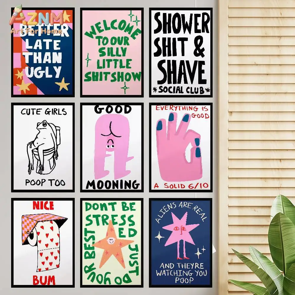

AZNM Funny Bathroom Quote Canvas Wall Art Print, Frameless Single Panel Humorous Illustration Poster, Playful Trendy Wall Decor