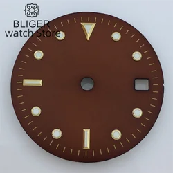 BLIGER 28.5mm aseptic dial Brown dial Gold index suitable for NH35 NH36 movement