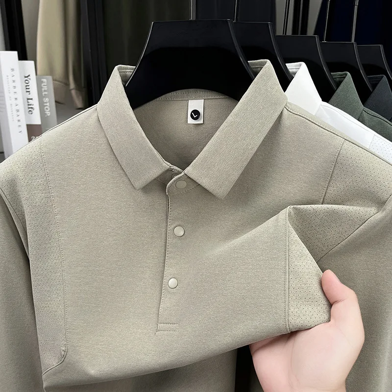 

Мужская футболка-свитшот Munro Spring 2026 с длинным рукавом, повседневная, однотонная, в корейском стиле, с отложным воротником