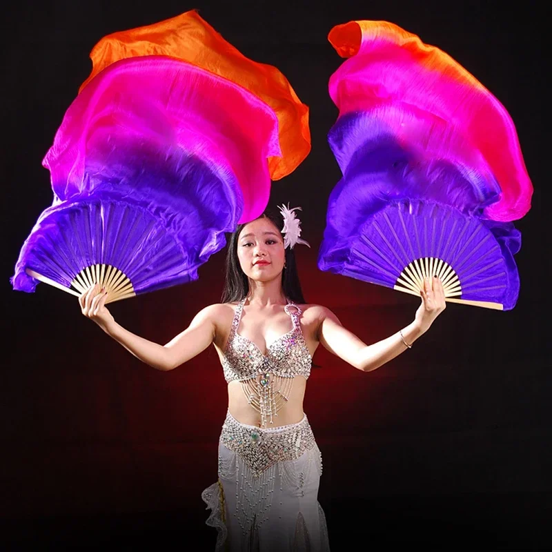 18 Colors Stage Performance Property Dance Fans 100% Silk Veils Colored 180cm Women Belly Dance Fan Veils (2 Pieces)