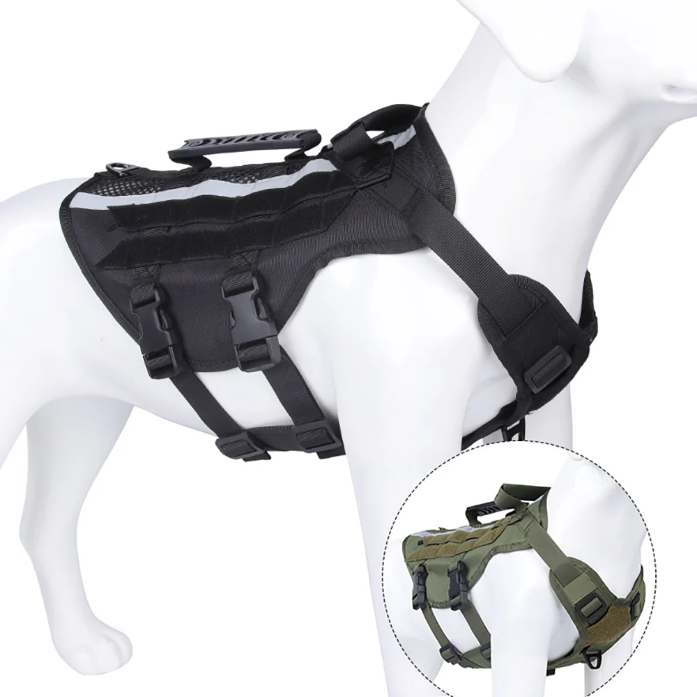 Тактическая шлейка для собак для больших/средних собак, регулируемый легкий светоотражающий военный жилет для собак для тренировок и приключений