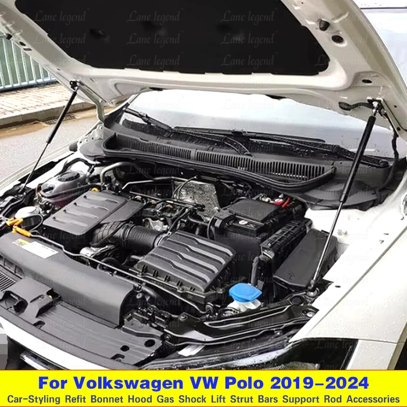 For VW Polo 2019 2021 2022 2023 2024 AW MK6 Refit Bonnet Hood Gas Spring Shock Lift Strut Bars Support Hydraulic Rod Car-styling