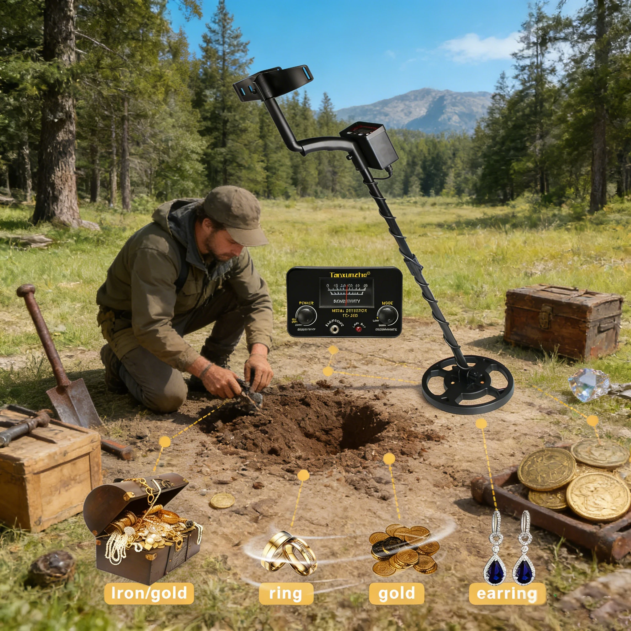TC-200 Underground Metal Detector | Adjustable Depth Tracker High Accuracy Locator for Treasure Hunting Gold Digger