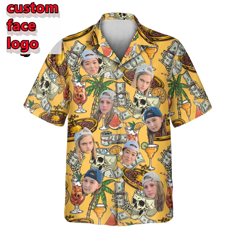 

Пивные рубашки с фотографией лица на заказ для мужской одежды, Гавайская пляжная рубашка с 3D принтом Y2k, винтажная одежда, блузка с коротким рукавом