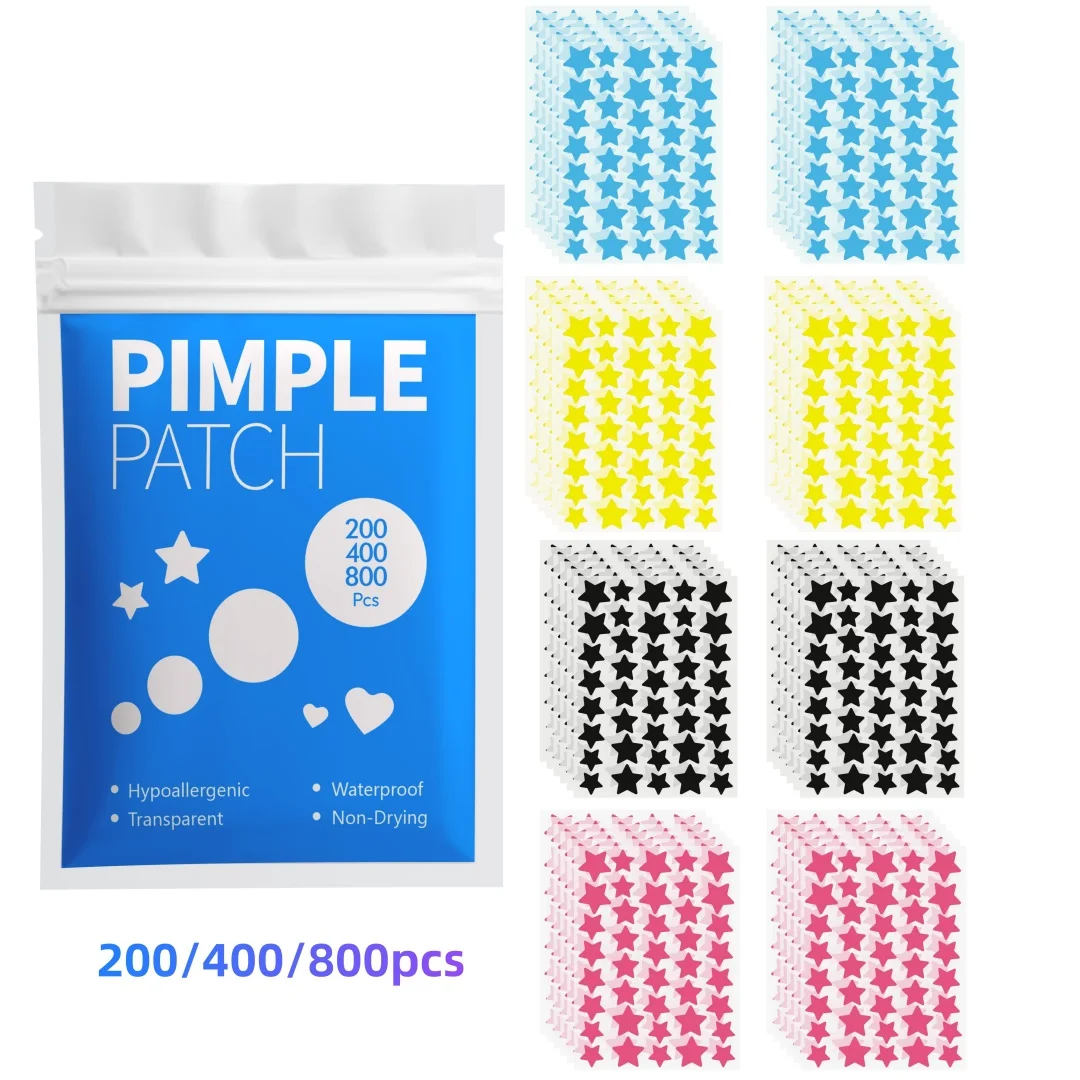 

200/400/800 шт. мультяшных пластырей от прыщей, стильный дизайн в виде звезд, разные размеры/цвета, незаменимый аксессуар для дня рождения.