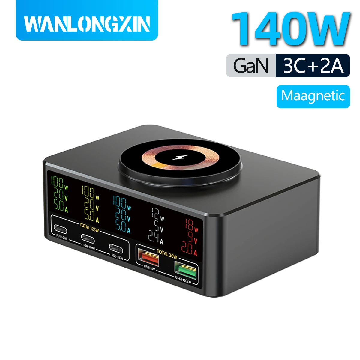 140 Вт GaN USB C Зарядное устройство Настольное беспроводное зарядное устройство типа C 100 Вт PD3.0 PPS QC3.0 Быстрая зарядка для MacBook Tablet Samsung iPhone 17