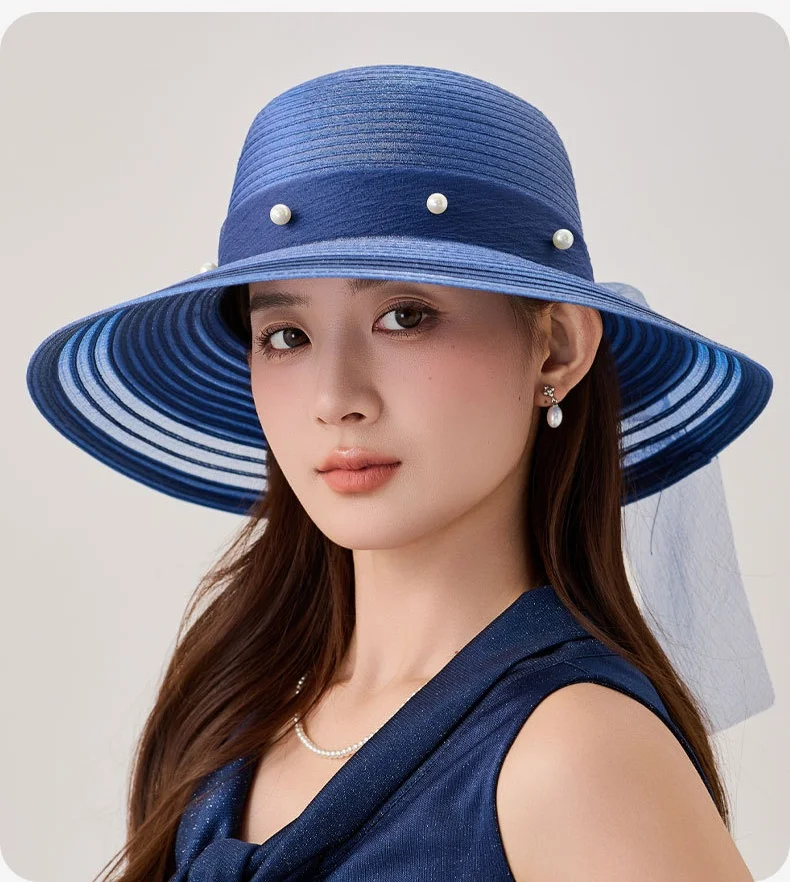 

Tulle Sun Hat Pearl-Embellished Women’s Beach Holiday Sun Hat – Soft and Breathable
