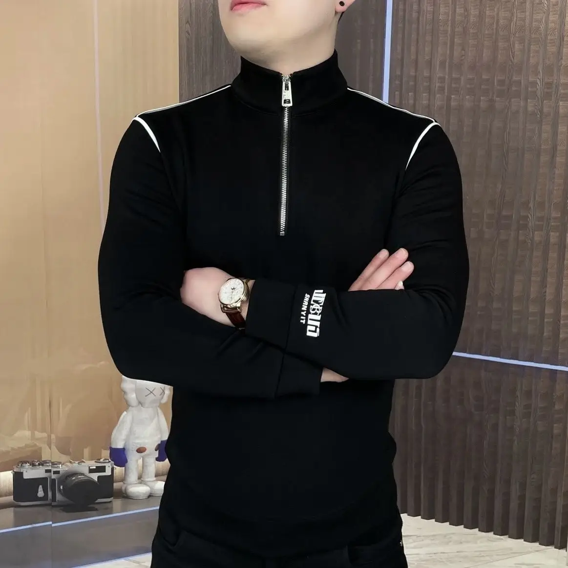 

Мужская зимняя новинка: худи на молнии с воротником-стойкой, с буквенным принтом, длинный рукав, комфортная, модная, облегающая, приятная к телу