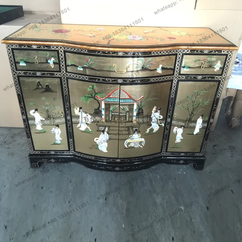 Entrance Painted Furniture Inlaid Shells Entry Door Decorative Cabinet Luodian Craft