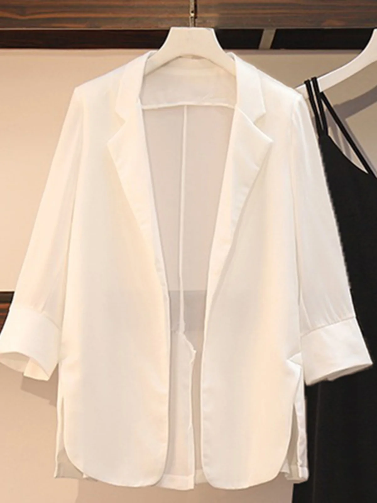 

Plus Size High-End Lightweight Summer Casual Women's Blouse Loose Fitting Oversize Cover Belly Open Cardigan ell Thin Outerwear