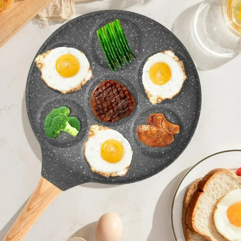 Home Kitchen Seven Hole Breakfast Frying Pan Cute Animal  Face Design Nonstick Multifunctional Pancake Egg Dumpling Cooker