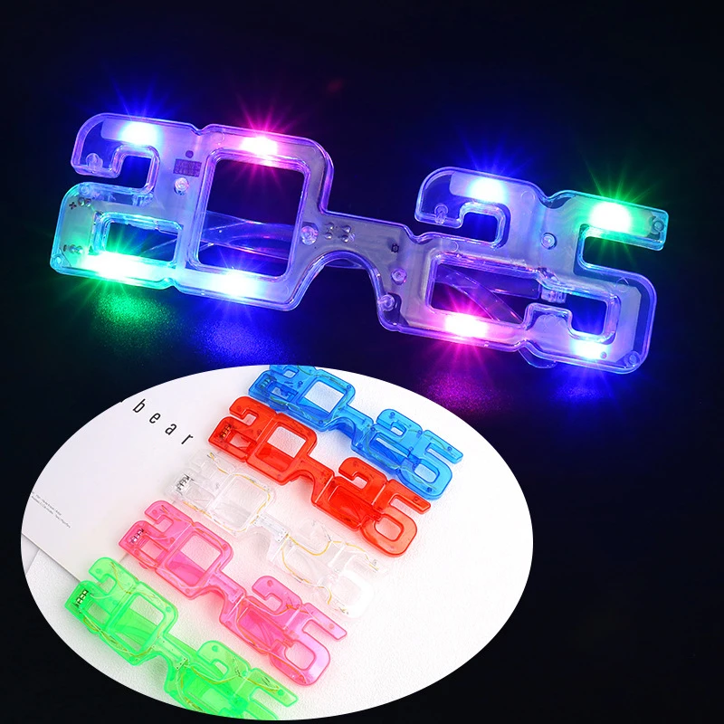 New Creative New Year 2025 LED Glowing Glasses Toys Wacky Funny Holiday Party Colorful Light Up Glasses Christmas Children Gift