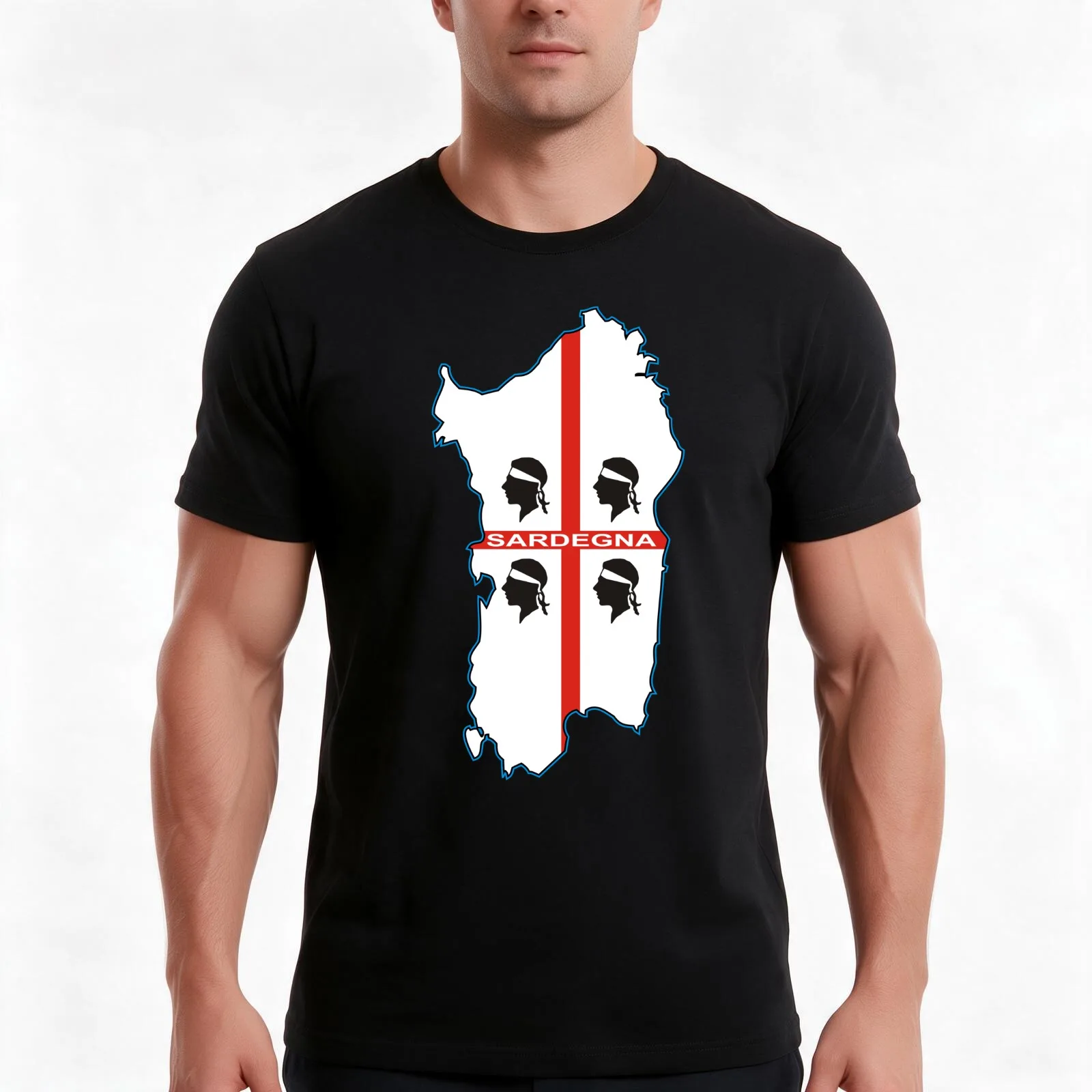Sardegna quattro mori map flag T-Shirt, Summer Casual Cotton Tee, Oversized Streetwear Tops, Vintage Graphic Print, 100% Cotton