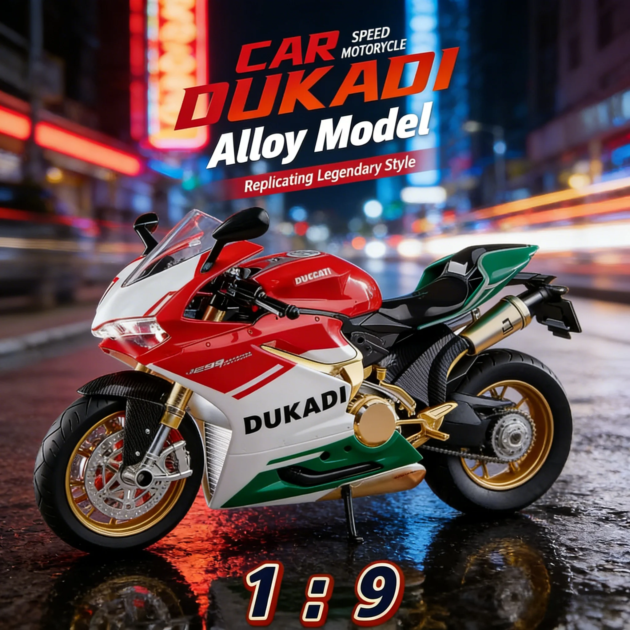 

Игрушечный электромотоцикл ForDacty 1:9 из сплава, реалистично имитирующий коллекционную модель, с функцией распыления тумана и звуком зажигания.