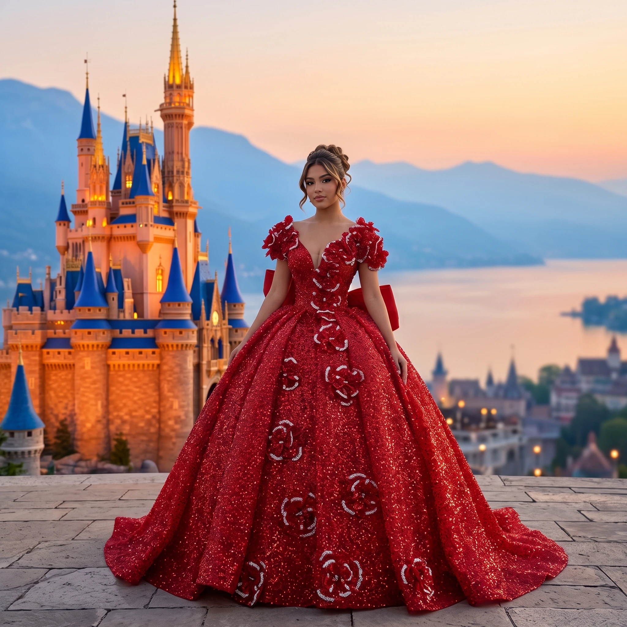 Customized Shiny Red Quinceanera Dress Organza Ball Gown Sequins Lace Princess Applique Beaded vestidos de 15 quinceañera