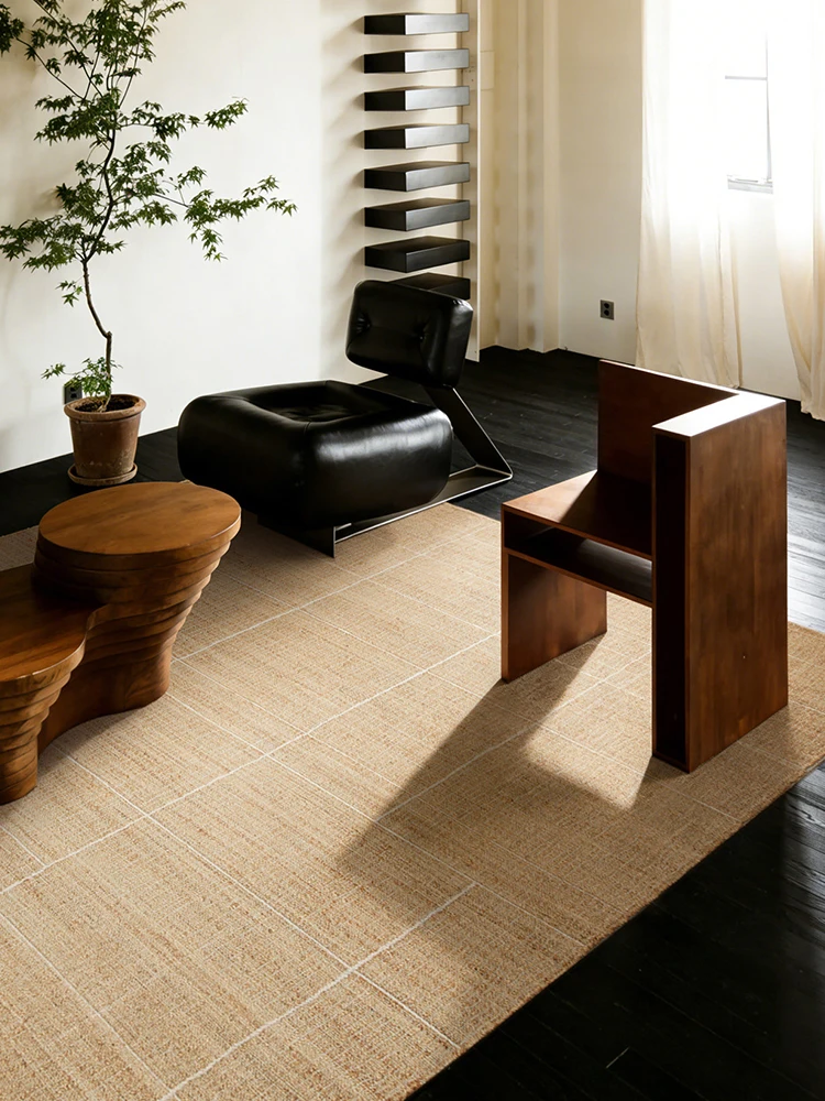 Wool Jute Hand Woven Carpet for Living Room Simple Plain Color Bedroom Bedside Rug No Glue Large Villa Handmade Floor Mat Decor