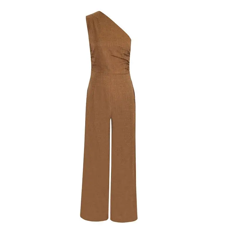 AD545 Sexy Asymmetrical Shoulder Slim Fit Waist Elegant Wide Leg Comfortable One-Piece Women's Fashionable High Waist Long Pants