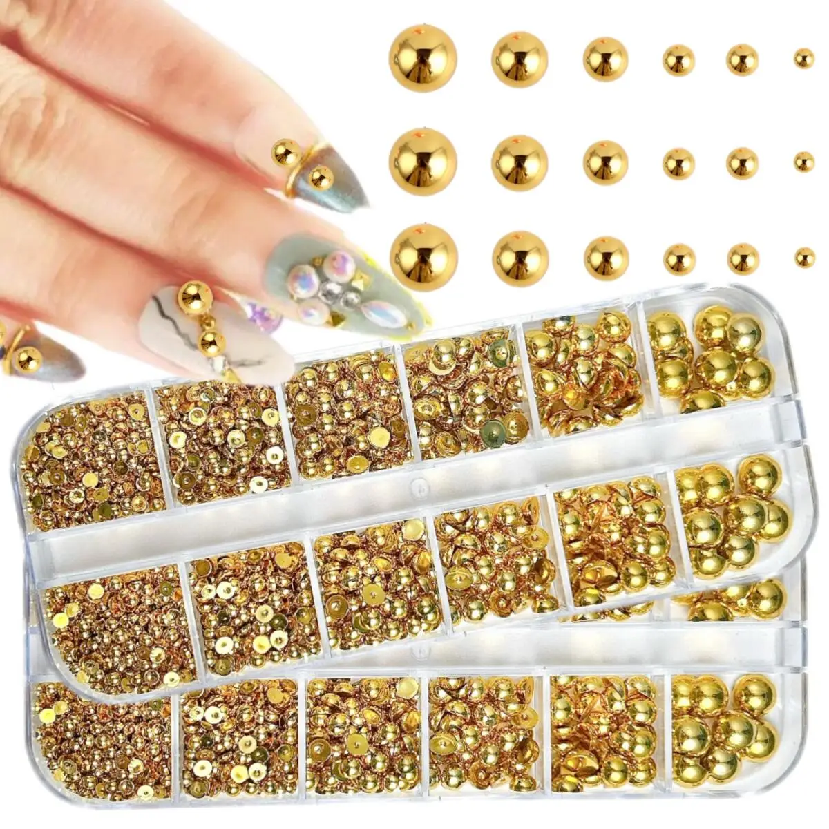 1 caja de abalorios de perlas semicirculares de imitación Artificial para uñas, decoraciones artísticas de uñas con perlas de fondo plano en varios colores 3D para uñas DIY