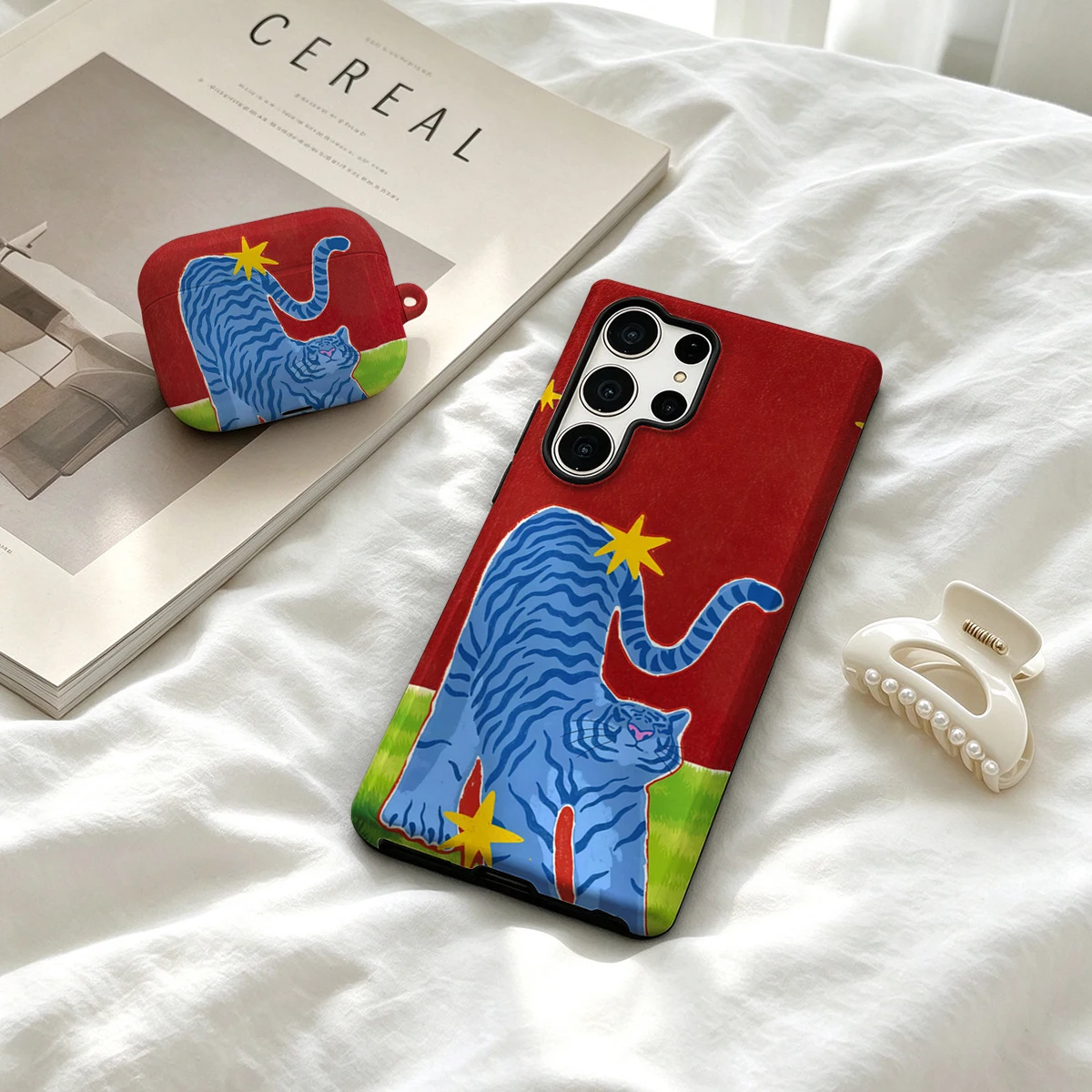 Blue Tiger & Stars Phone Case For Samsung Galaxy S26 S25 Ultra S24 S23 Ultra Plus Shockproof Double Layer Tough Back Cover