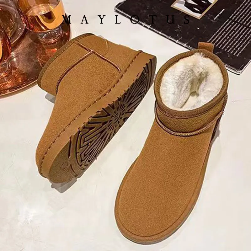 2025 Fashion Snow Boots Genuine Cow Leather Ankle Boots Warm Winter Women Shoes Non-slip Soles Woman Boots No Logo