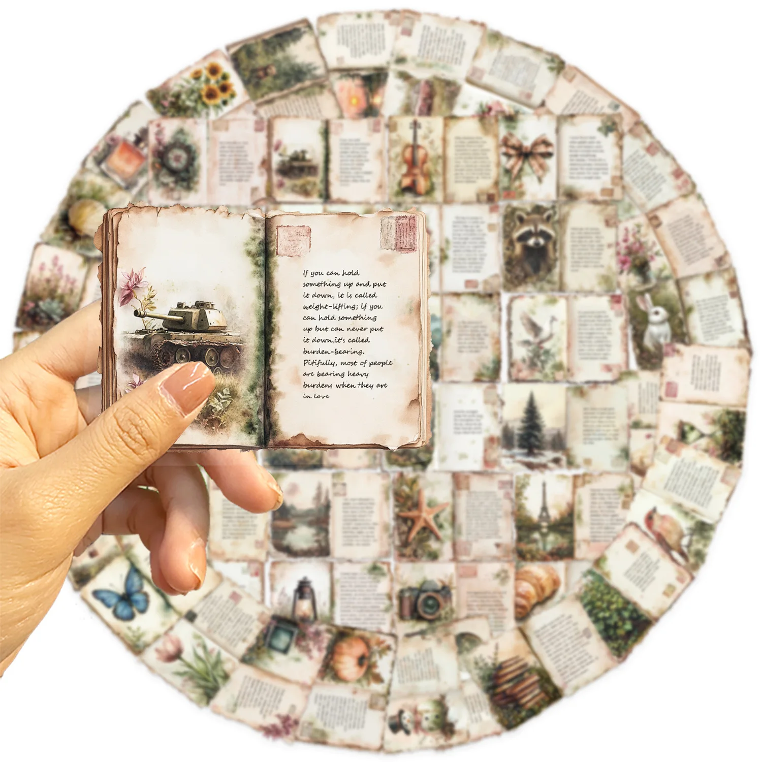 50/100개 투명 PET 레트로 수채화 다이어리 스티커 팩 방수 장식용 기타 노트북 물컵 스티커