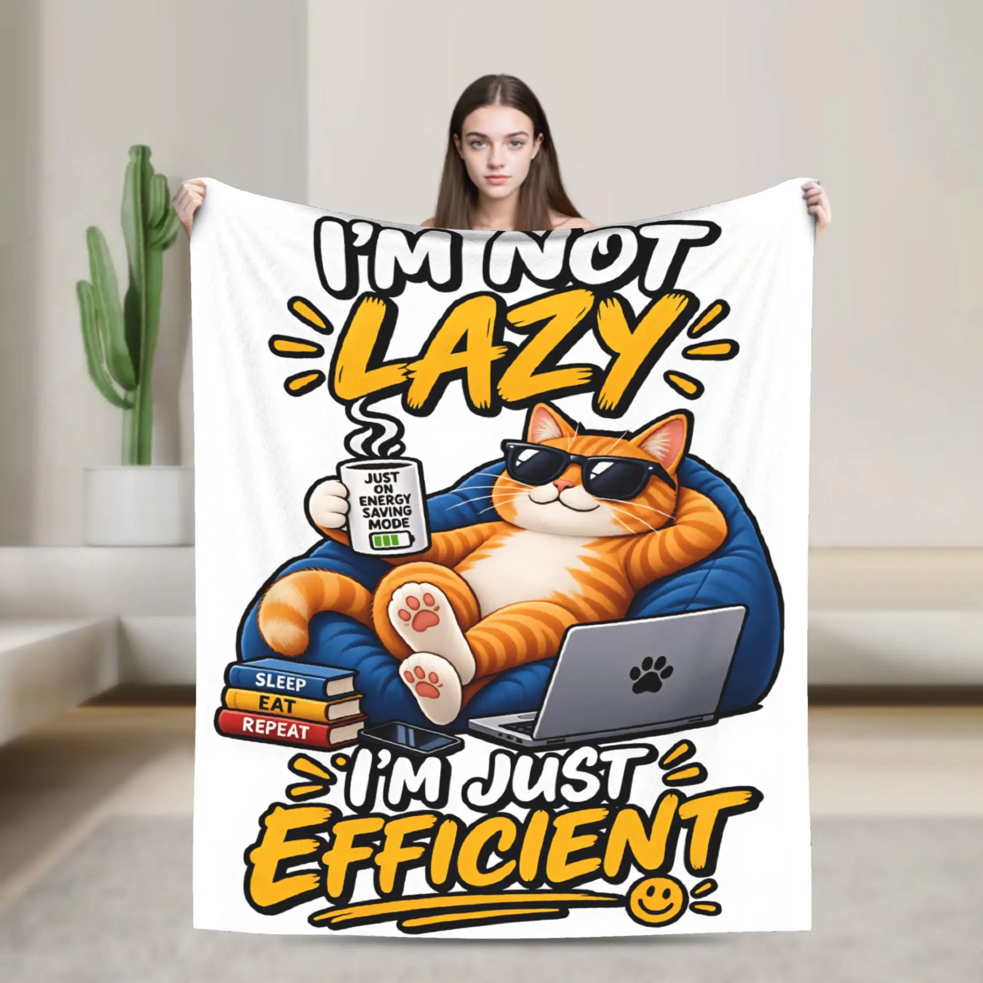 I'M NOT LAZY I'M JUST EFFICIENT Super Soft Blanket  Funny Camping Throw Blanket Couch Chair Flannel Bedspread Sofa Bed Cover