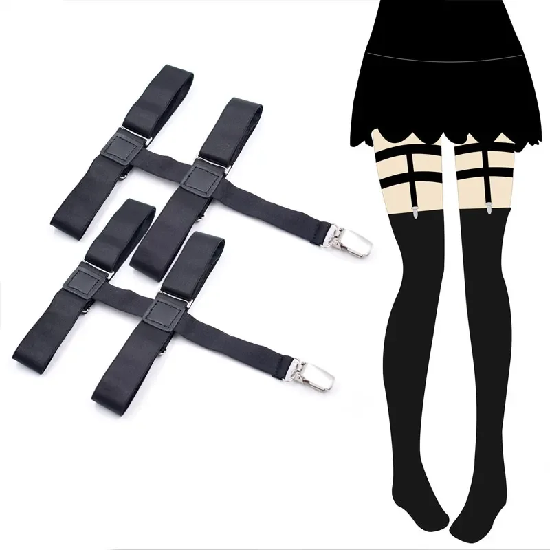 Women Thigh High Garter Silk Stockings Non-Slip Garter Elastic Belt Adjustable Suspenders with Metal Clips