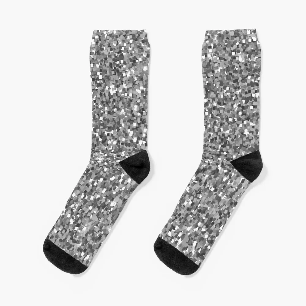 Meias Silver Glitter Art para homens e mulheres, meias masculinas com estampa, novo