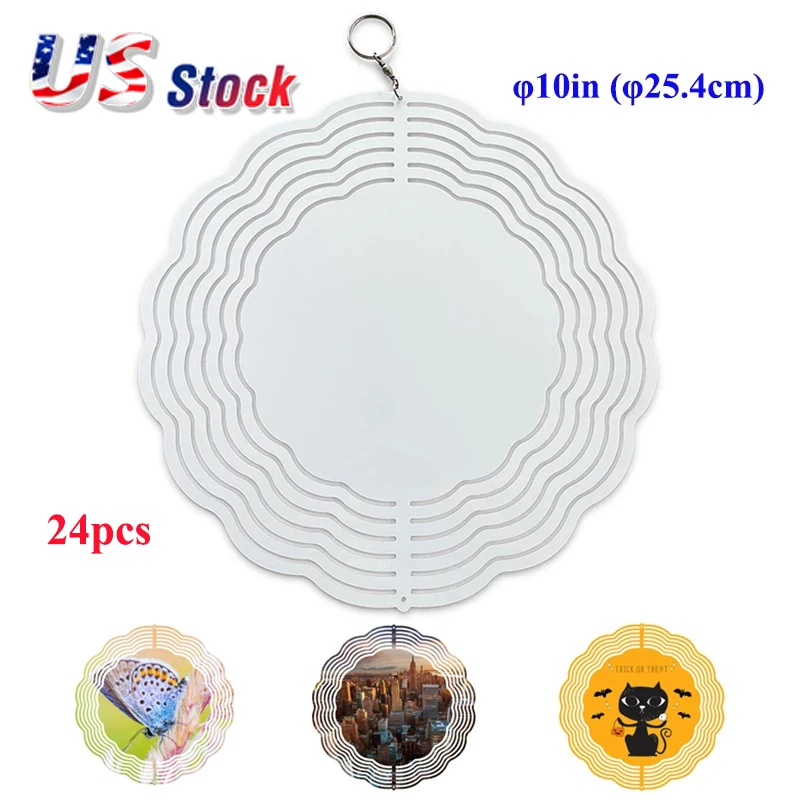 

US Stock 24pcs 10" Aluminium Sublimation Blanks Printable 3D Wind Spinners Double Side Gloss White Round Circle Custom Hangings