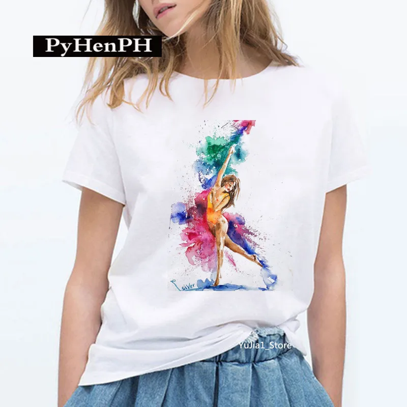 Tancerka gimnastyczna T Shirt moda gimnastyczka gimnastyka artystyczna koszulka z nadrukiem dla kobiet odzież dla rodziców i dzieci koszulka obszerna