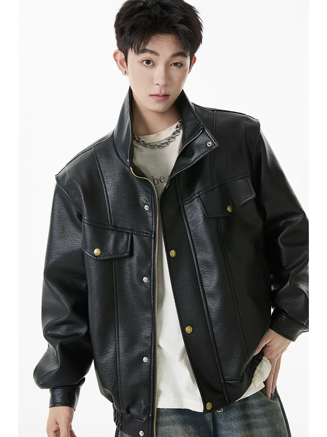 

Мужская кожаная куртка Bla Leather Jaet: осенняя рабочая одежда, мотоциклетная экипировка, высококачественная, стильная, для пар, с отложным воротником, в бейсбольном стиле