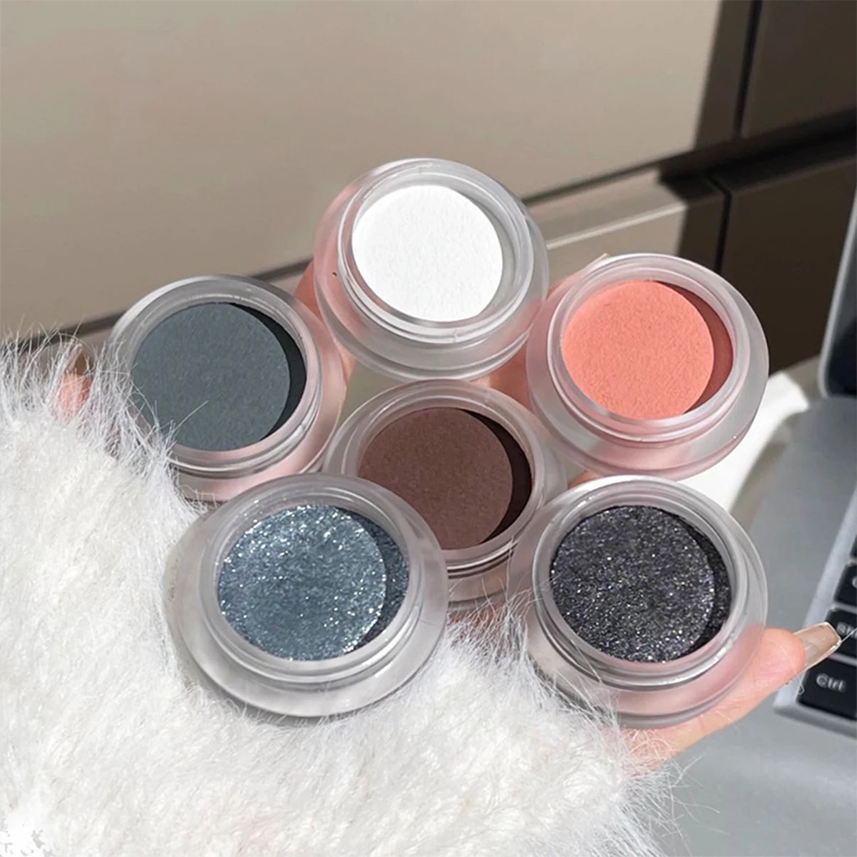 Paleta de sombras de ojos con purpurina azul y gris, resaltador monocromático de diamante, polvo brillante, negro ahumado, maquillaje oscuro