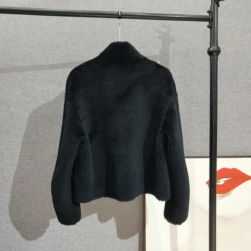 الشباب نمط قصير الأغنام شيرلينغ معطف الصوف الحقيقي الفراء سترة المرأة الوقوف طوق ملابس خارجية للمناسبات غير الرسمية JT542